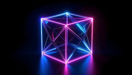 Fototapeta premium Glowing neon geometric cube