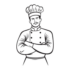 Naklejka premium Silhouette of a chef with a chefs hat and clothing. Illustration in black