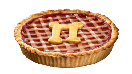 Delicious cherry pie with lattice top and a decorative crust symbol