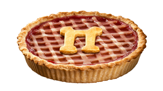 Delicious cherry pie with lattice top and a decorative crust symbol