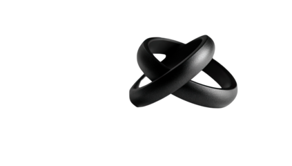 Two overlapping, glossy black rings.  Dark, sleek, and modern.  Symbolic of unity and connection