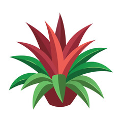 A beautiful red blossom isolated in a pot with green leaves and a tropical branch