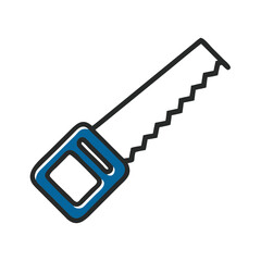 Hand saw with blue handle in simple flat design  