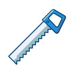 Hand saw with blue handle and serrated blade design  