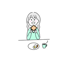 朝ごはんを食べる女性のイラスト