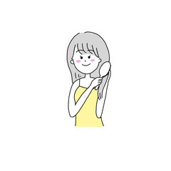 髪をとかす女性のイラスト