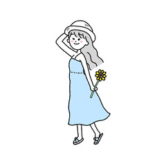 麦わら帽子の女の子のイラスト