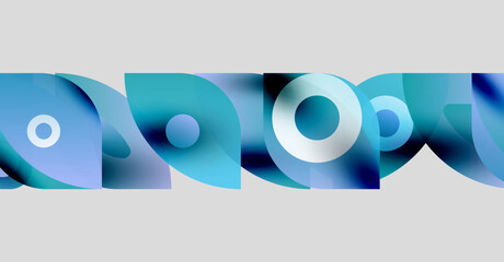 Abstract shapes overlap, creating flowing blue, white gradients. Minimalist design evokes movement, depth. Modern aesthetic.