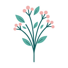 a flower with leaves and pink flowers on a white background.