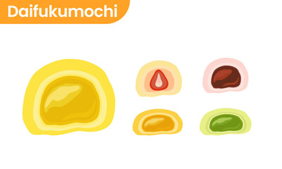 Obraz premium Set of mochi cake, daifukumochi or daifuku japanese confection consisting vector illustration.