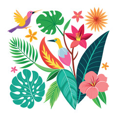 Seamless colorful floral pattern with summer flowers, leaves, and spring plant elements for a nature-inspired vintage wallpaper design