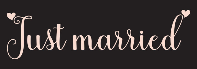 Obraz premium Just Married hand lettering phrase. Vector brush calligraphy text design isolated on white background.