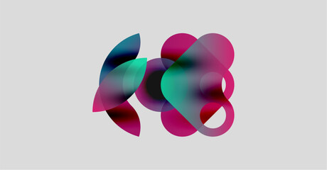 Abstract shapes overlap, creating vibrant color blends. Pink, teal, purple hues dominate neutral background. Modern design element.