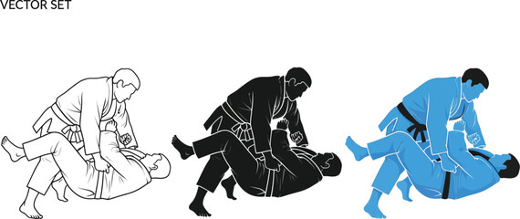 Obraz premium Three martial arts illustration in different styles and color schemes