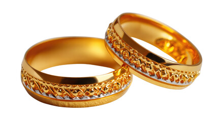 Golden Wedding Rings: Two opulent, intricately designed golden wedding rings, symbolizing eternal love and commitment. The radiant bands gleam.