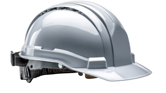 Safety First: A pristine construction hard hat, a symbol of protection and diligence, stands ready to safeguard the wearer in a demanding work environment. The clean.