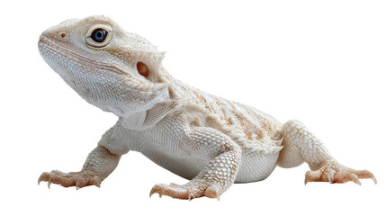 Obraz premium Albino Bearded Dragon Portrait: A captivating portrait of an albino bearded dragon, showcasing its unique coloration and textured skin. It looks elegant.