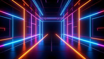 Fototapeta premium Neon tunnel corridor graphic design