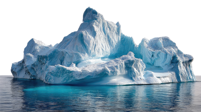 Iceberg in Open Water: A breathtaking expanse of glacial ice floats majestically on tranquil open water, portraying the raw beauty and immense scale of nature's icy sculptures.
