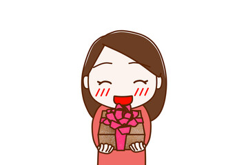 （上半身正面）お祝いの花束を笑顔で渡そうとする女性