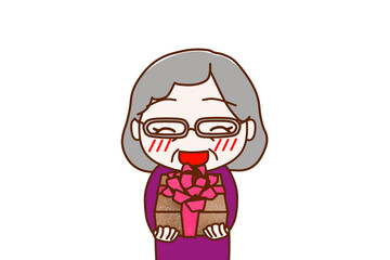 Obraz premium （上半身正面）お祝いの花束を笑顔で渡そうとする高齢の女性