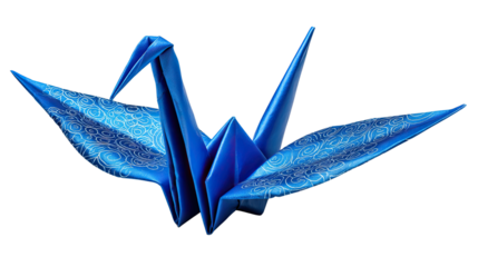 Origami Crane: A beautifully crafted origami crane, meticulously folded from textured blue paper, stands as a symbol of art and peace.