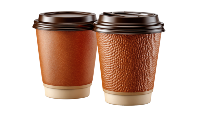 Coffee Cups: Close-up of two takeaway coffee cups, illustrating the convenience and daily essentials of modern life. Emphasizing on coffee culture and aromatic brews for your daily needs.