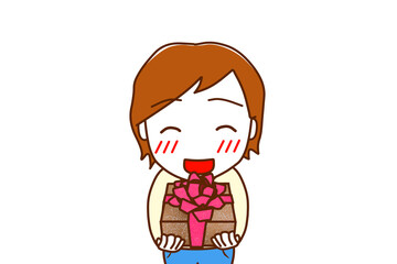 （上半身正面）お祝いの花束を笑顔で渡そうとする白人男性