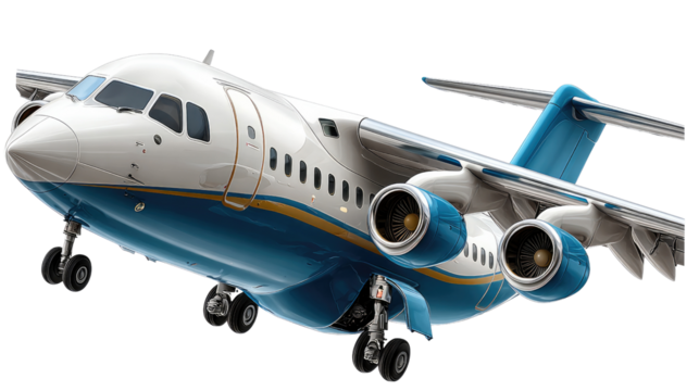 Soaring Aviation: A close-up captures the grandeur of a commercial jet, its sleek, aerodynamic design set against a clean backdrop, evoking a sense of freedom and the thrill of travel.