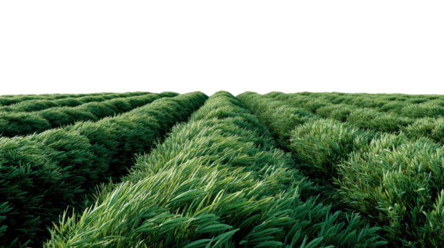 Green Field Rows: A captivating photo showcasing endless rows of lush green plants gracefully swaying in the gentle breeze against a clear, expansive sky.