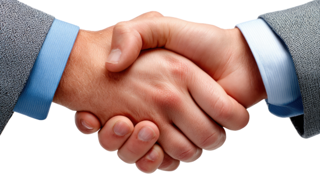 Handshake of Agreement: A close-up shot of two business people engaging in a firm handshake. This image symbolizes agreement, partnership, and deal-making.