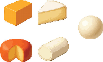 Cheese variety illustration of mozzarella, block, stick, and ball