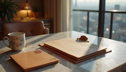 Luxury leather work surface with natural patina finish — protects your desk while aging beautifully over time  .