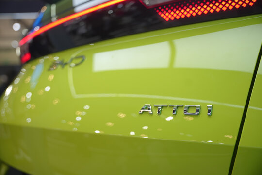 Tangerang, Indonesia - July 26, 2025 : BYD ATTO 1 EV car on display at the GIIAS or Gaikindo Indonesia International Auto Show 2025 automotive exhibition at ICE BSD, Tangerang, Indonesia.