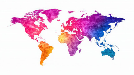 Colorful Geometric World Map with Vibrant Shades of Pink and Blue