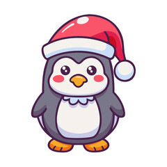 Adorable penguin with a christmas hat isolated on white background