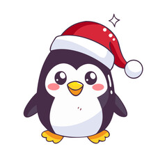 Cute penguin with a christmas hat isolated on white background