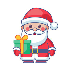 Santa claus holding a gift isolated on white background