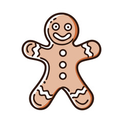 Gingerbread cookie with white icing isolated on white background