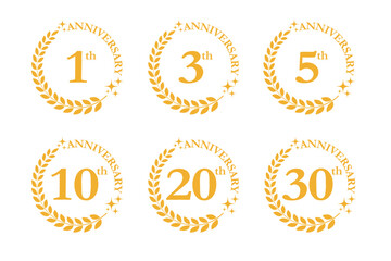 Golden Anniversary Emblem Set with Laurel Wreath and Sparkles｜1st, 3rd, 5th, 10th, 20th, 30th celebration badges