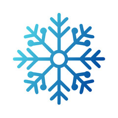 A delicate blue snowflake with intricate details isolated on white background