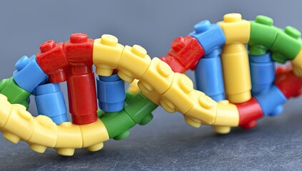 Colorful plastic building blocks forming a DNA double helix