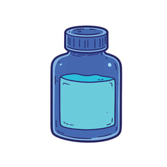 Blue ink bottle on white background, creativity and expression