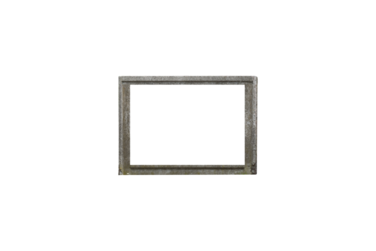 Square concrete window frame with weathered surface is isolated.