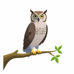 Majestic owl perched on branch nature scene digital serene environment eye-level view wildlife concept