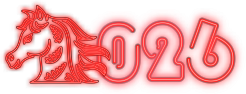 2026 Chinese new year of horse neon light text design