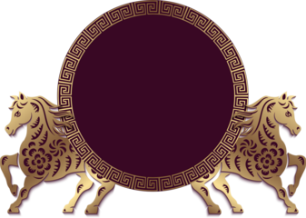 Traditional Chinese spiral round frame with horse pattern paper relief decoration