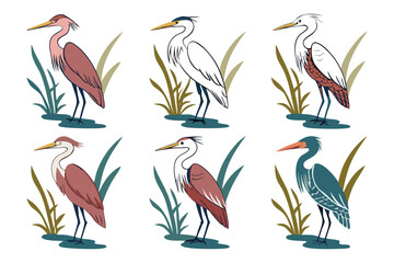 Obraz premium set of watercolor Heron vector illustration isolated on white background
