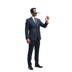 Businessman wearing a virtual reality headset isolated on a transparent background 