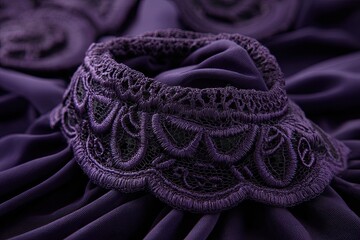 Obraz premium Close-up of deep purple fabric with intricate lace collar
